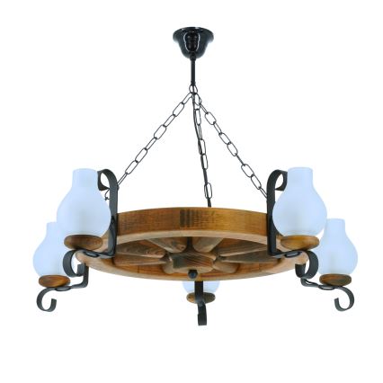 Pendel med kædeophæng ROATA 5xE14/40W/230V diameter 70 cm bøg
