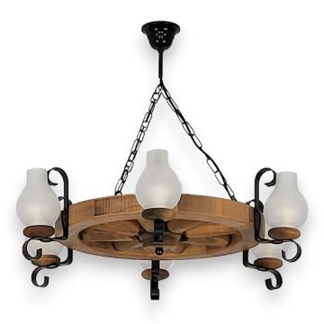 Pendel med kædeophæng ROATA 6xE14/40W/230V diameter 70 cm bøg - FSC certificeret