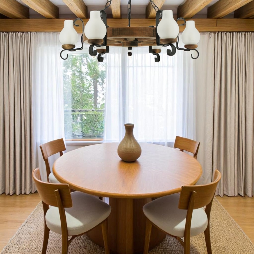 Pendel med kædeophæng ROATA 6xE14/40W/230V diameter 70 cm bøg - FSC certificeret
