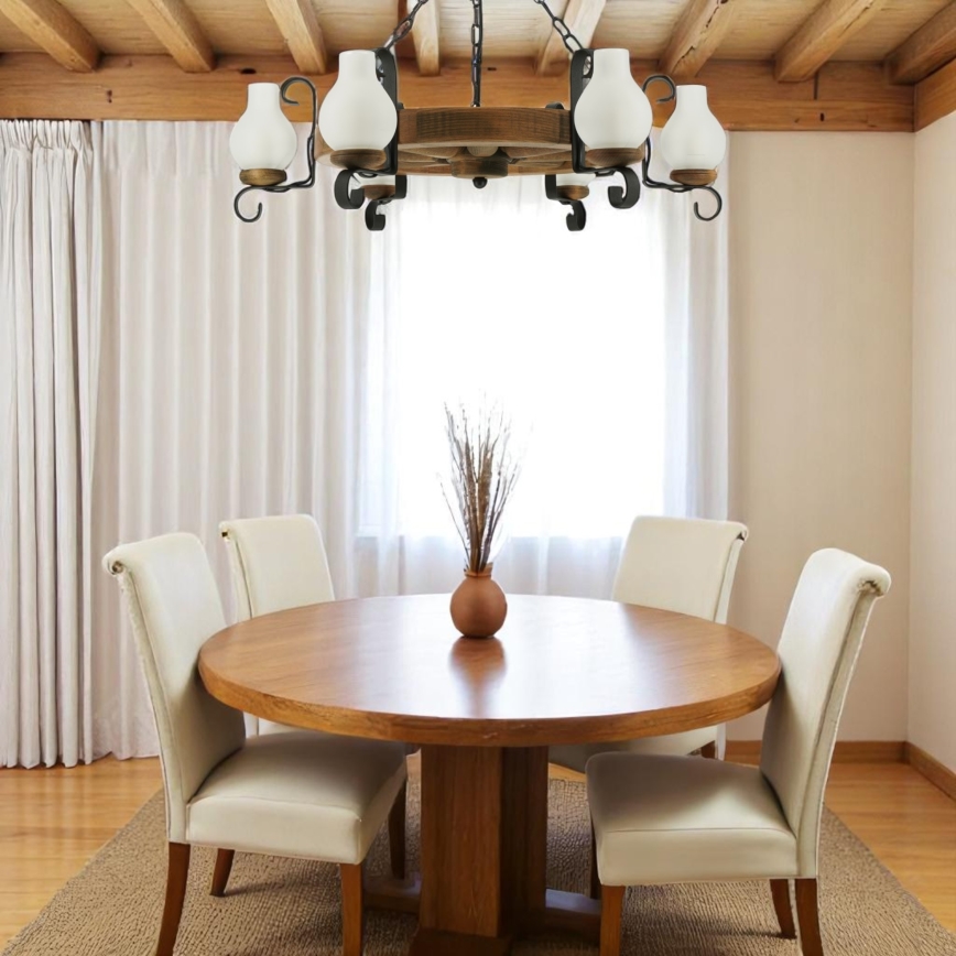 Pendel med kædeophæng ROATA 6xE14/40W/230V diameter 70 cm bøg - FSC certificeret