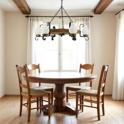 Pendel med kædeophæng ROATA 6xE14/40W/230V diameter 70 cm bøg - FSC certificeret