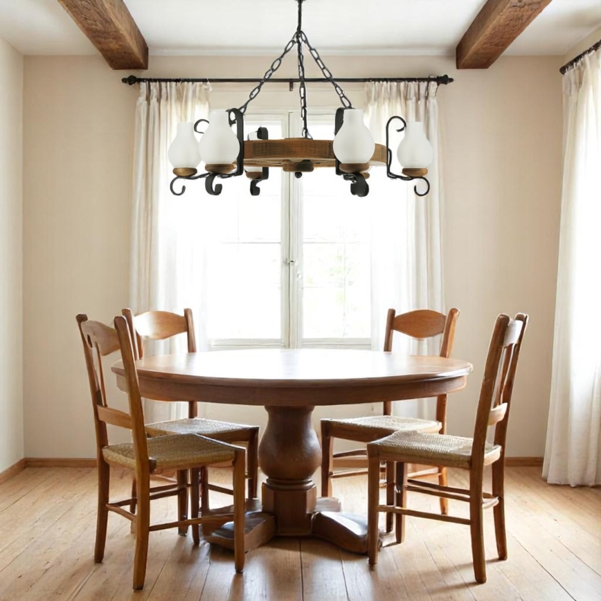 Pendel med kædeophæng ROATA 6xE14/40W/230V diameter 70 cm bøg - FSC certificeret