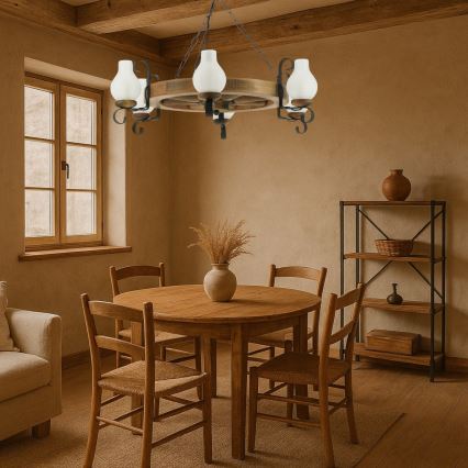 Pendel med kædeophæng ROATA 6xE14/40W/230V diameter 70 cm bøg - FSC certificeret