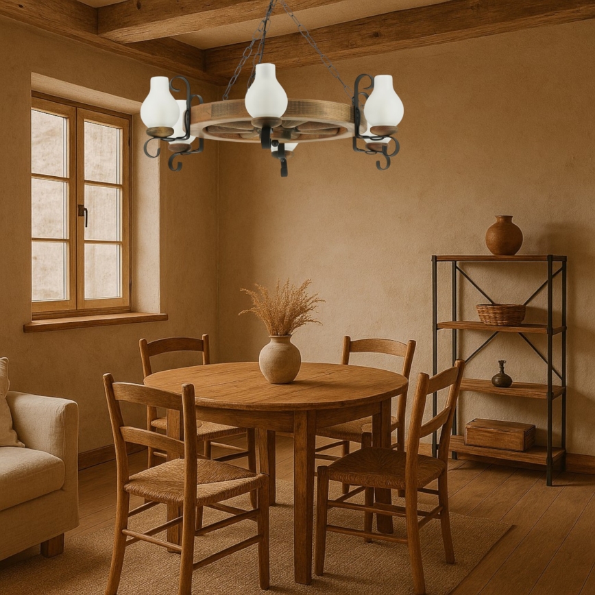 Pendel med kædeophæng ROATA 6xE14/40W/230V diameter 70 cm bøg - FSC certificeret