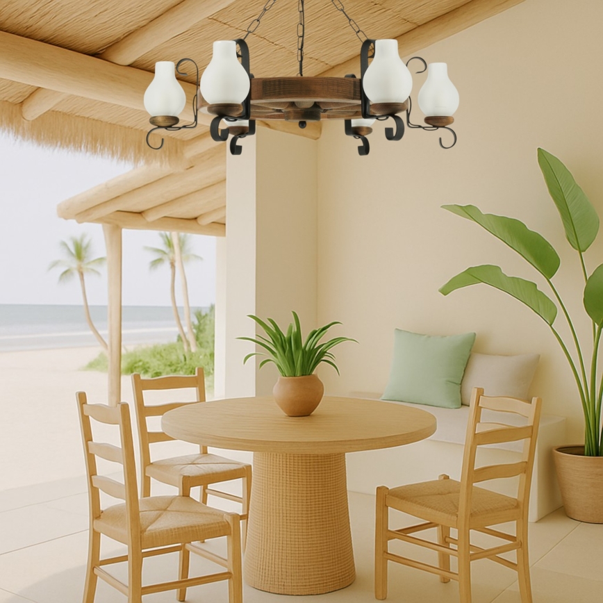 Pendel med kædeophæng ROATA 6xE14/40W/230V diameter 70 cm bøg - FSC certificeret