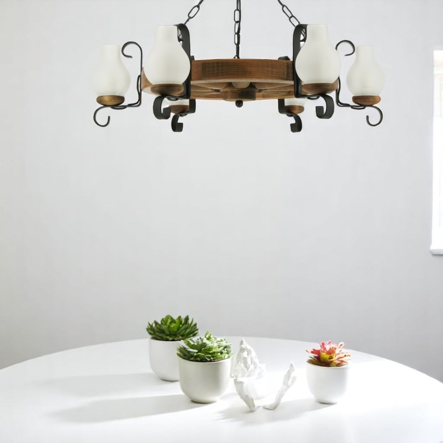 Pendel med kædeophæng ROATA 6xE14/40W/230V diameter 70 cm bøg - FSC certificeret