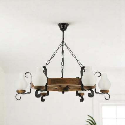 Pendel med kædeophæng ROATA 6xE14/40W/230V diameter 70 cm bøg - FSC certificeret
