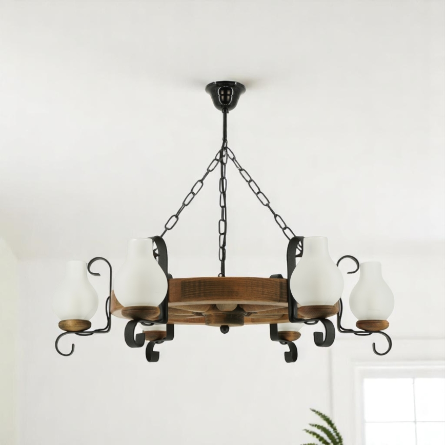 Pendel med kædeophæng ROATA 6xE14/40W/230V diameter 70 cm bøg - FSC certificeret