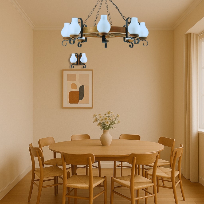 Pendel med kædeophæng ROATA 8xE14/40W/230V diameter 70 cm bøg - FSC certificeret
