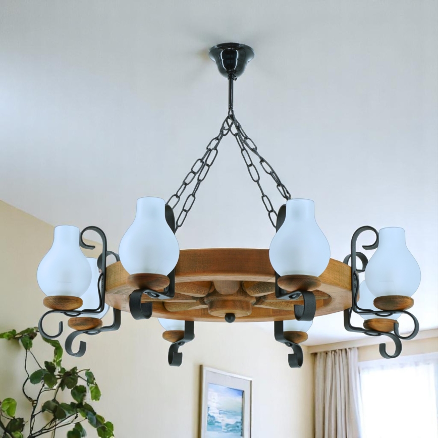 Pendel med kædeophæng ROATA 8xE14/40W/230V diameter 70 cm bøg - FSC certificeret