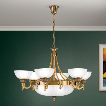 Pendel med kædeophæng ROCCA 9xE27/60W/230V diameter 75 cm bronze/hvid