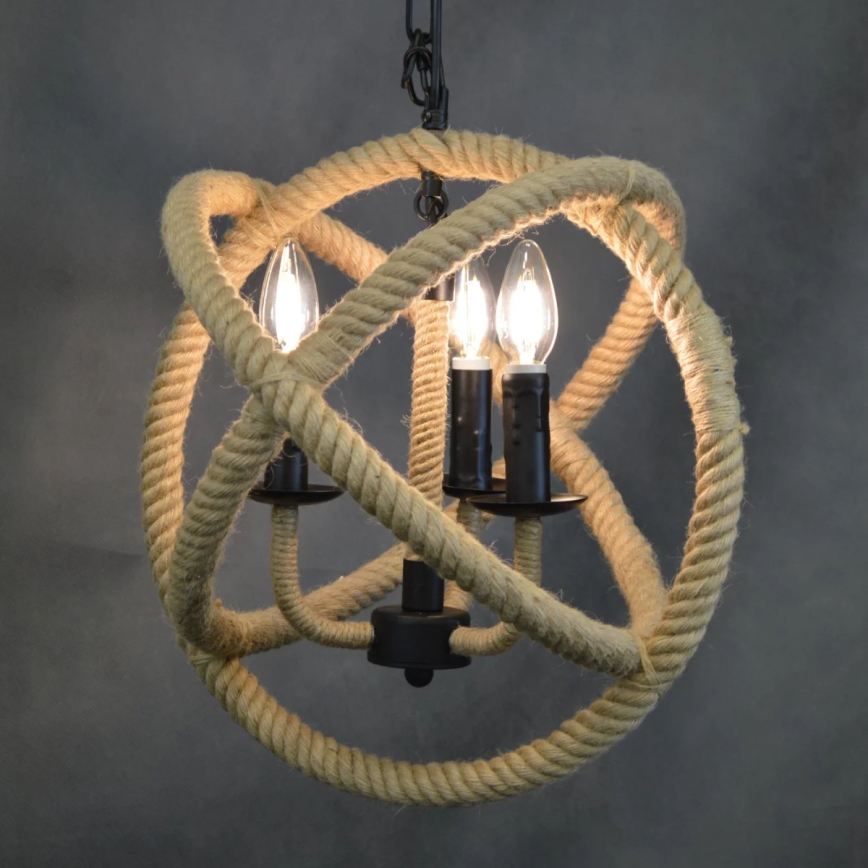 Pendel med kædeophæng ROPE GLOBO 3xE14/10W/230V