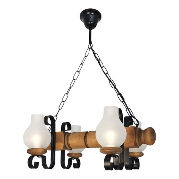 Pendel med kædeophæng RUSTIC 4xE14/40W/230V bøg - FSC certificeret