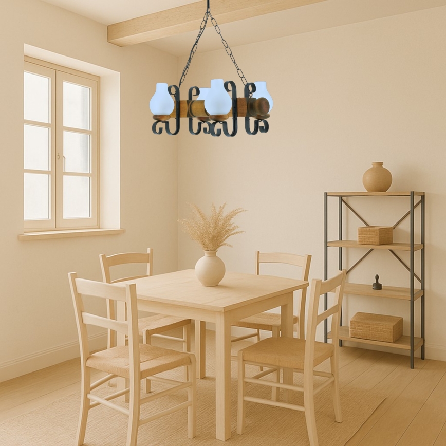 Pendel med kædeophæng RUSTIC 4xE14/40W/230V bøg - FSC certificeret