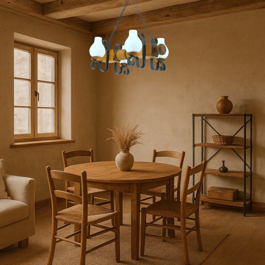 Pendel med kædeophæng RUSTIC 4xE14/40W/230V bøg - FSC certificeret