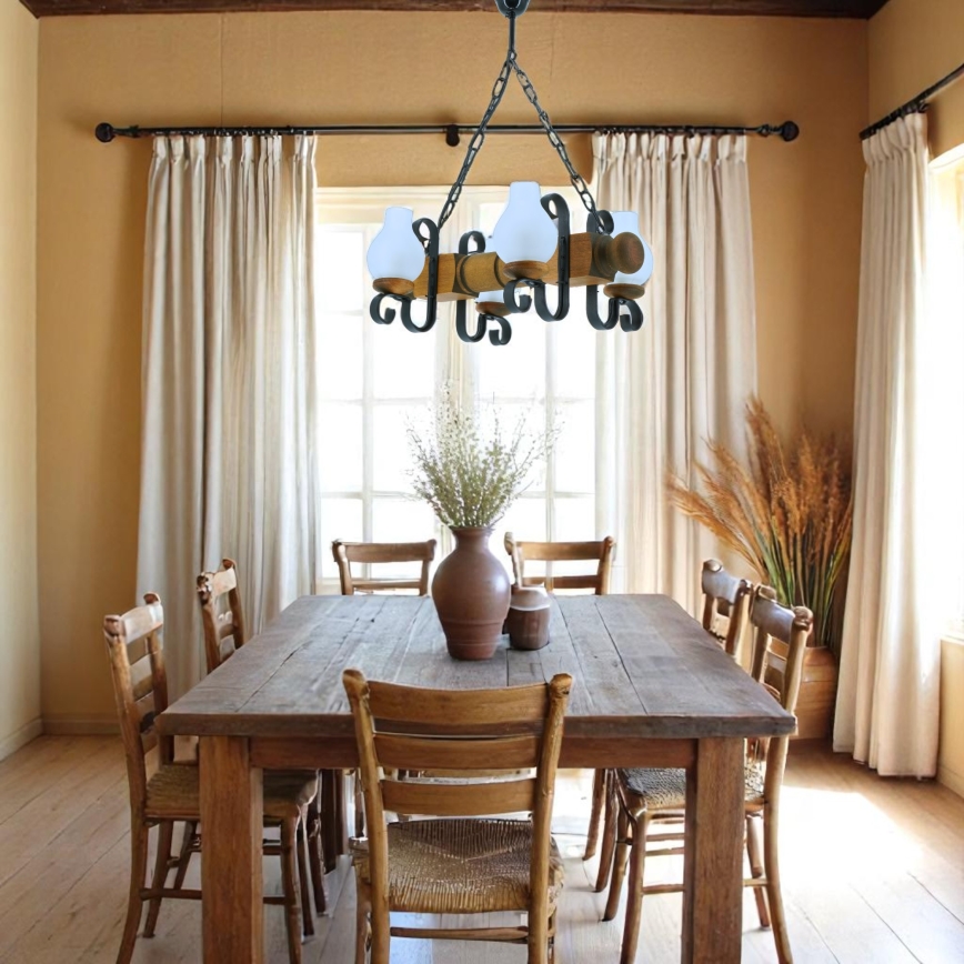 Pendel med kædeophæng RUSTIC 4xE14/40W/230V bøg - FSC certificeret