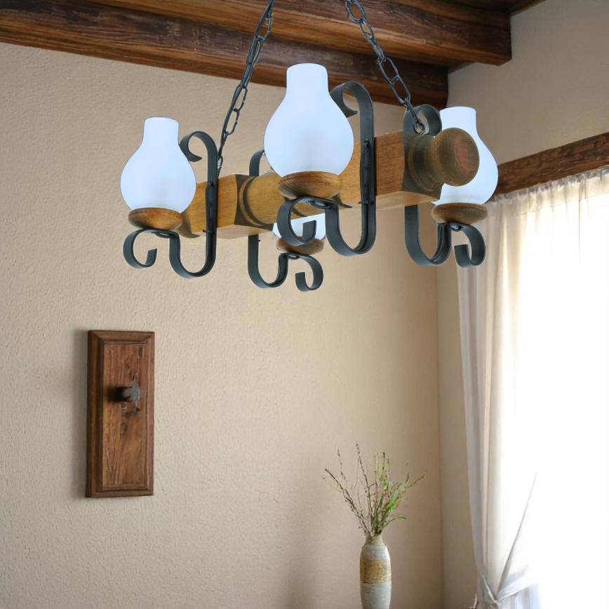 Pendel med kædeophæng RUSTIC 4xE14/40W/230V bøg - FSC certificeret