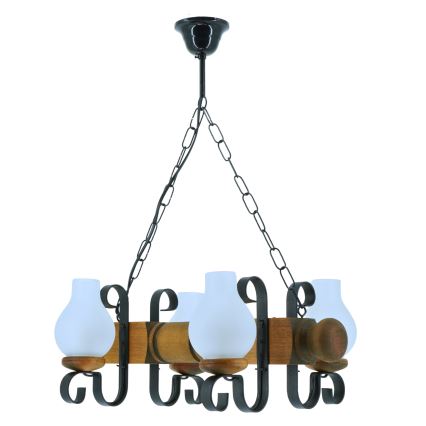 Pendel med kædeophæng RUSTIC 4xE14/40W/230V bøg - FSC certificeret