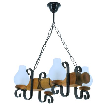Pendel med kædeophæng RUSTIC 4xE14/40W/230V bøg - FSC certificeret