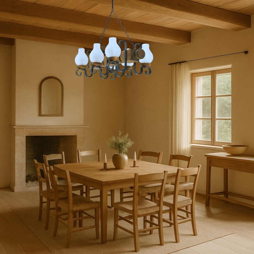 Pendel med kædeophæng RUSTIC 6xE14/40W/230V bøg - FSC certificeret