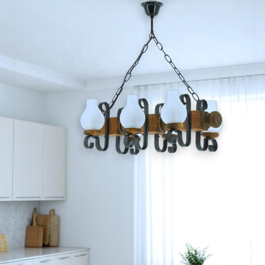 Pendel med kædeophæng RUSTIC 6xE14/40W/230V bøg - FSC certificeret