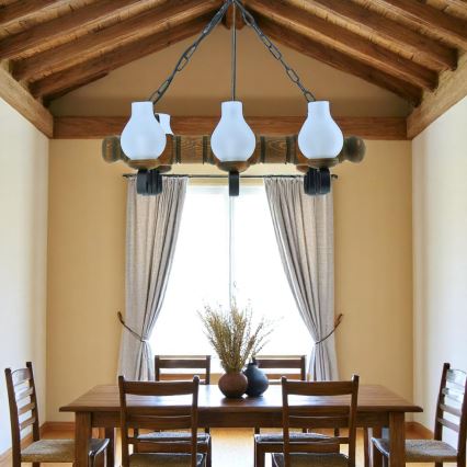 Pendel med kædeophæng RUSTIC 6xE14/40W/230V bøg - FSC certificeret