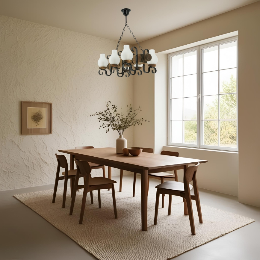 Pendel med kædeophæng RUSTIC 6xE14/40W/230V bøg - FSC certificeret
