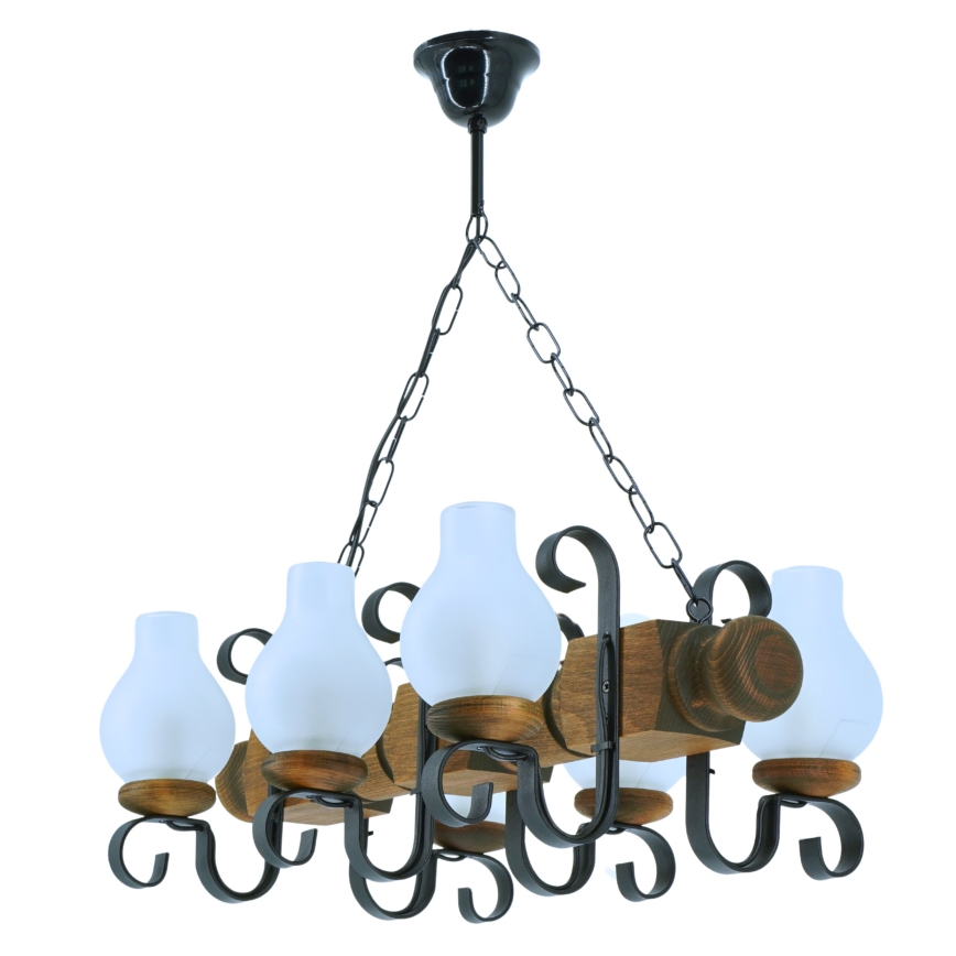 Pendel med kædeophæng RUSTIC 6xE14/40W/230V bøg - FSC certificeret