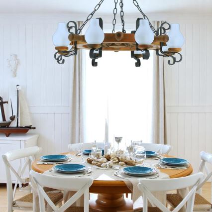 Pendel med kædeophæng TIMONA 8xE14/40W/230V bøg - FSC certificeret