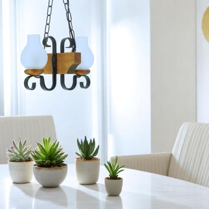 Pendel med kædeophæng VELA 2xE14/40W/230V bøg - FSC certificeret
