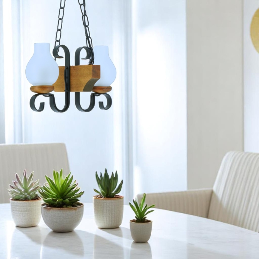 Pendel med kædeophæng VELA 2xE14/40W/230V bøg - FSC certificeret