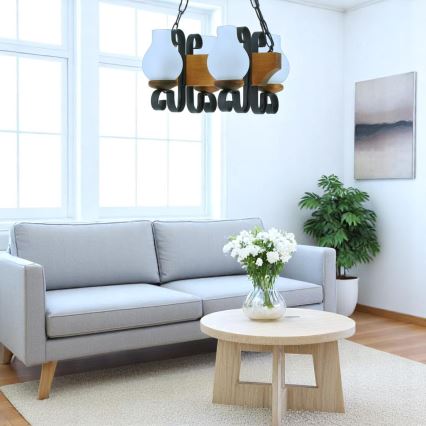 Pendel med kædeophæng VELA 4xE14/40W/230V bøg - FSC certificeret