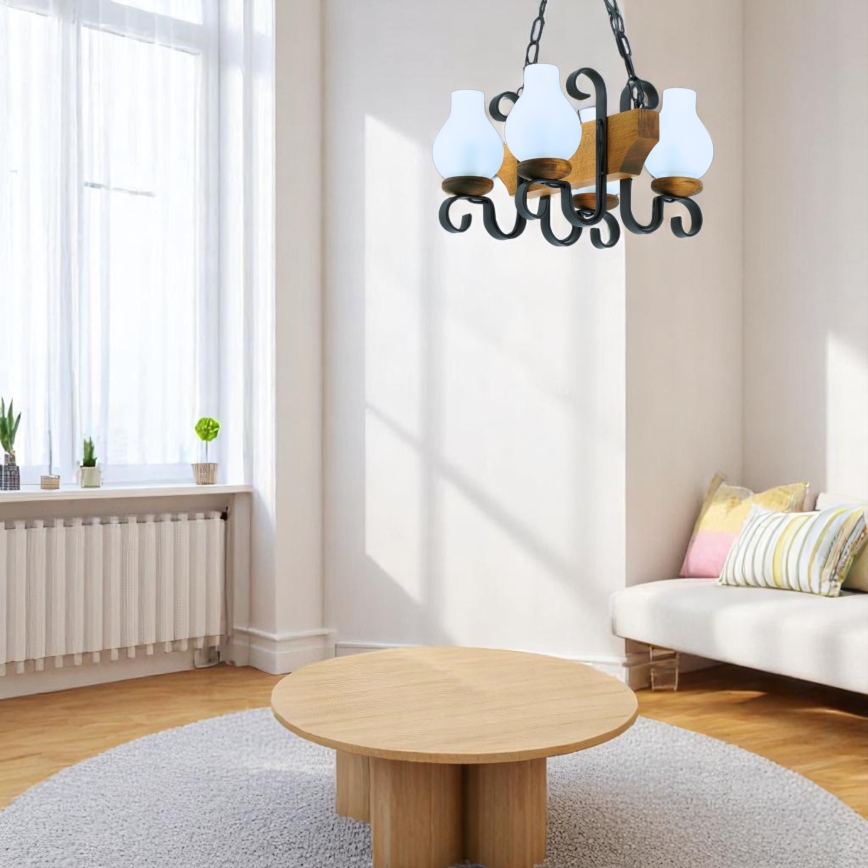 Pendel med kædeophæng VELA 4xE14/40W/230V bøg - FSC certificeret
