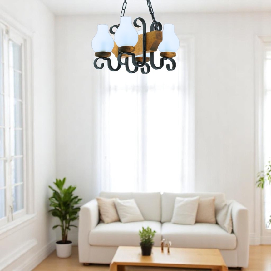 Pendel med kædeophæng VELA 4xE14/40W/230V bøg - FSC certificeret