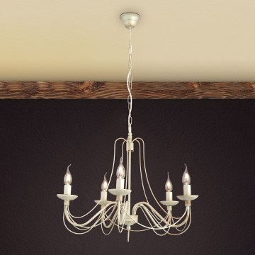 Pendel med kædeophæng VELA 5xE14/40W/230V diameter 60 cm hvid/guldfarvet/patina