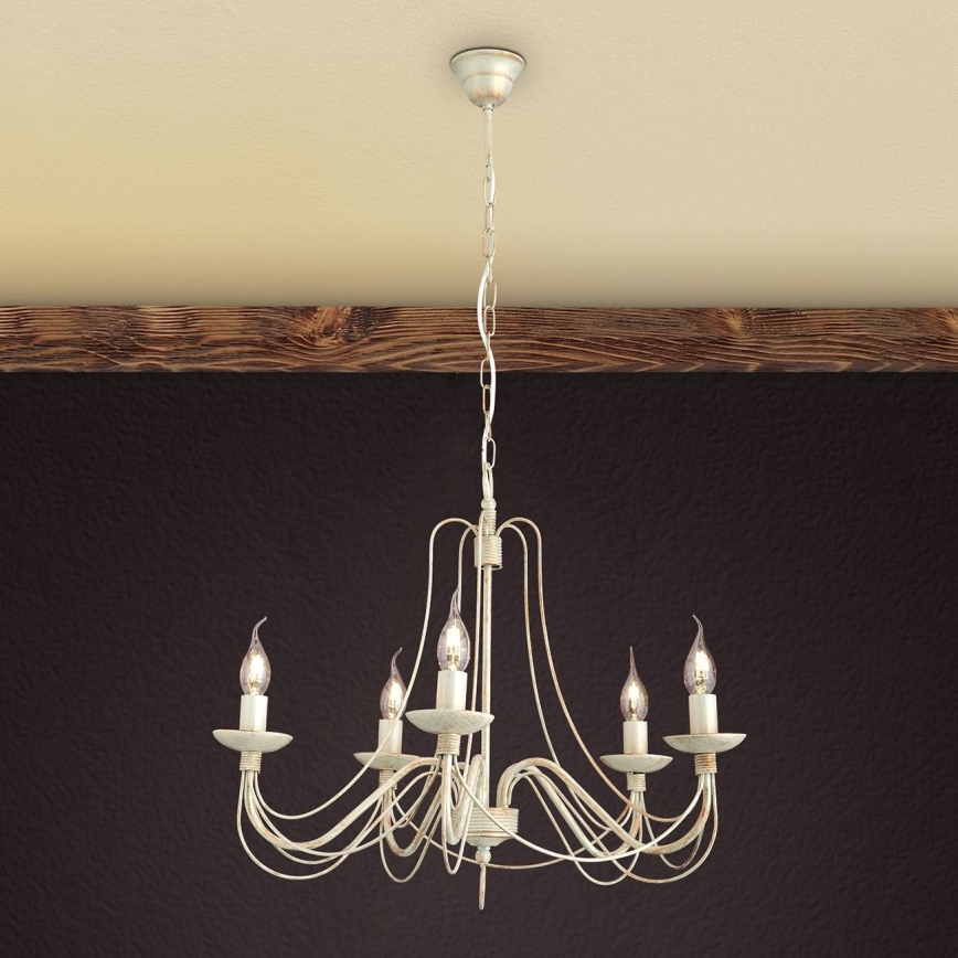 Pendel med kædeophæng VELA 5xE14/40W/230V diameter 60 cm hvid/guldfarvet/patina