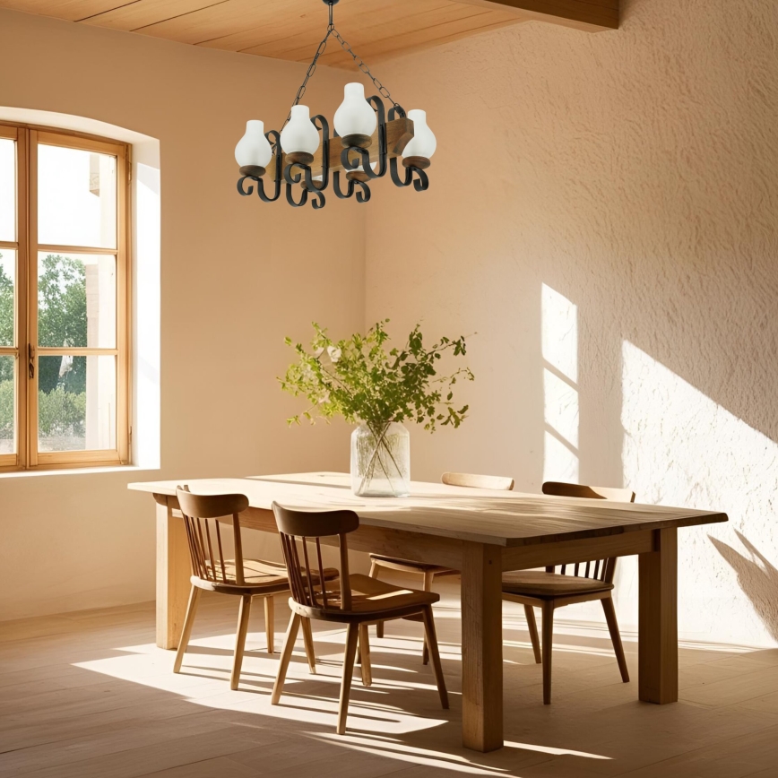 Pendel med kædeophæng VELA 6xE14/40W/230V bøg - FSC certificeret