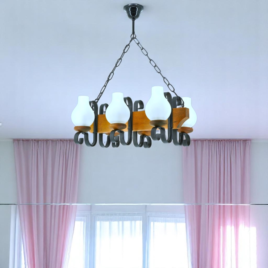 Pendel med kædeophæng VELA 6xE14/40W/230V bøg - FSC certificeret
