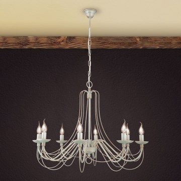 Pendel med kædeophæng VELA 8xE14/40W/230V diameter 80 cm hvid/guldfarvet/patina