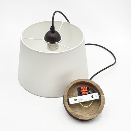 Pendel med ledning AIDA 1xE27/60W/230V Ø 25 cm eg/valnød/hvid