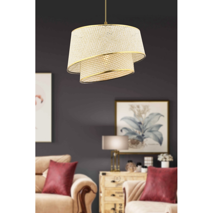 Pendel med ledning BARETTE 1xE27/60W/230V creme/guld