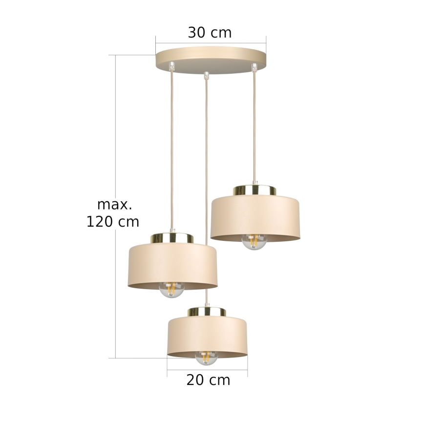Pendel med ledning IGNIA 3xE27/60W/230V beige/guld