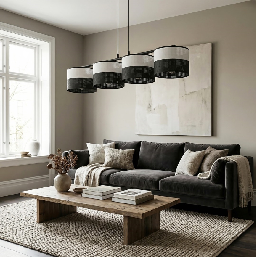 Pendel med ledning KARBON 4xE27/15W/230V sort/grå