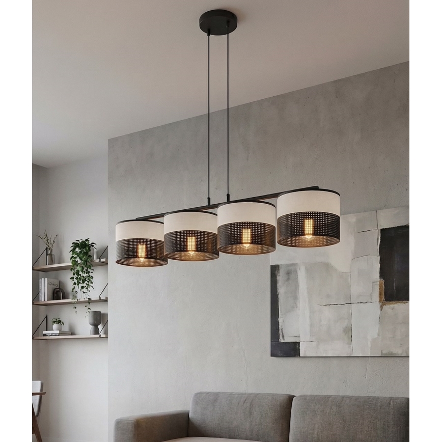 Pendel med ledning KARBON 4xE27/15W/230V sort/grå