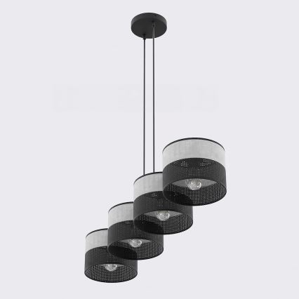 Pendel med ledning KARBON 4xE27/15W/230V sort/grå