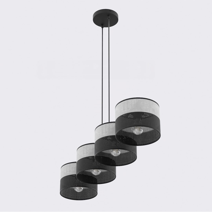 Pendel med ledning KARBON 4xE27/15W/230V sort/grå