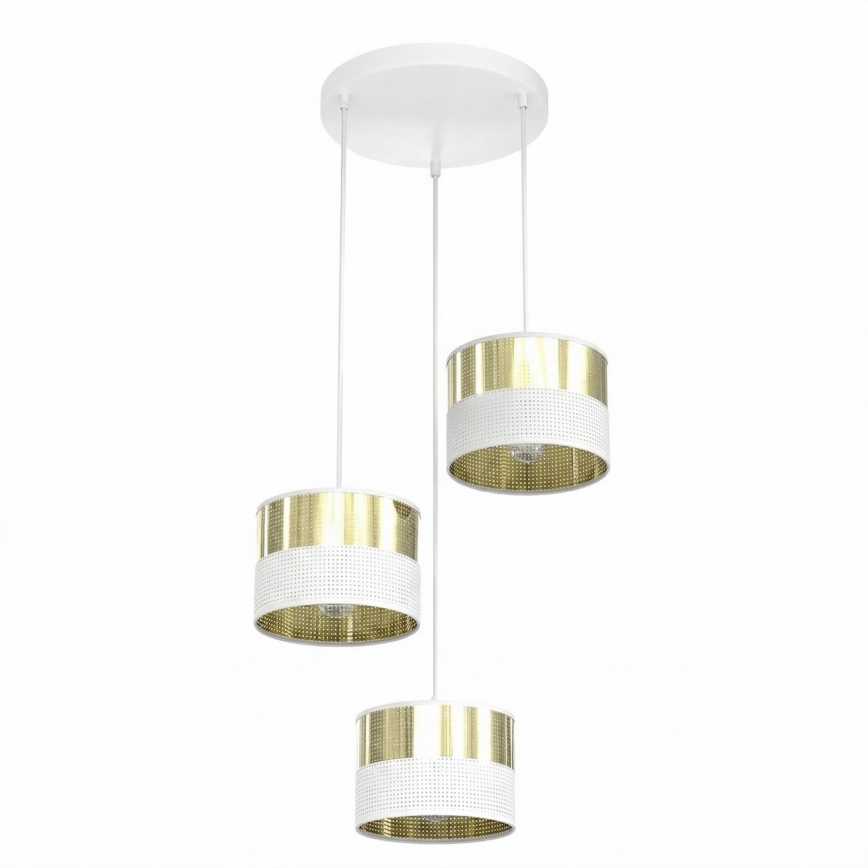Pendel med wire LUX 3xE27/15W/230V hvid/guld