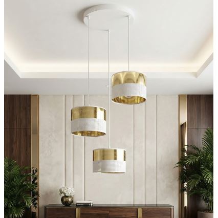 Pendel med wire LUX 3xE27/15W/230V hvid/guld