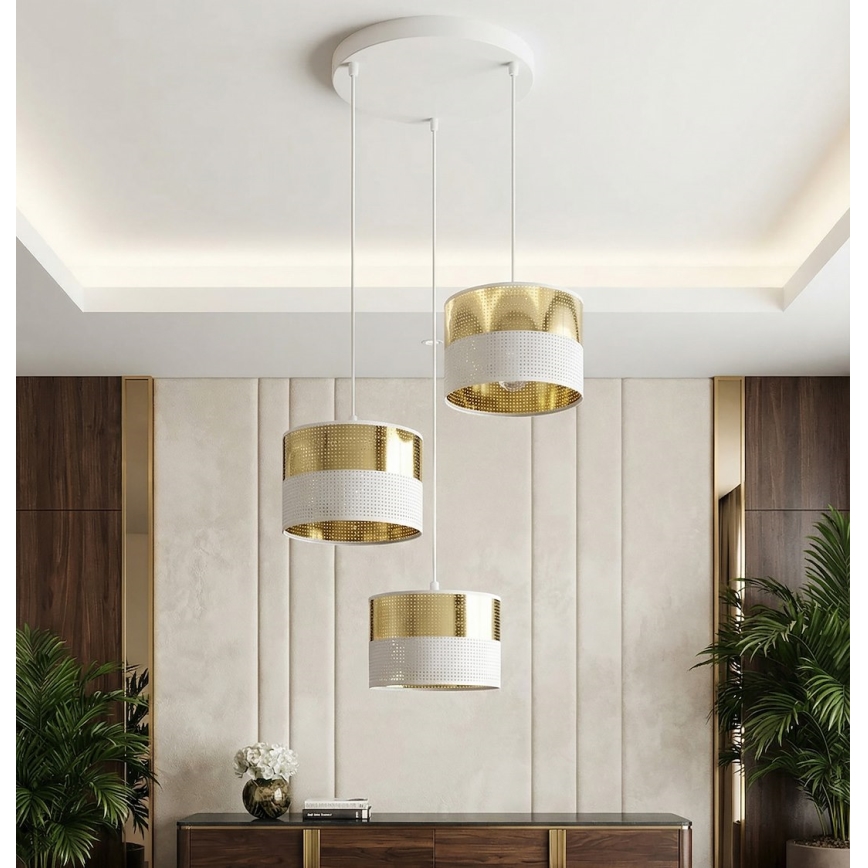 Pendel med wire LUX 3xE27/15W/230V hvid/guld