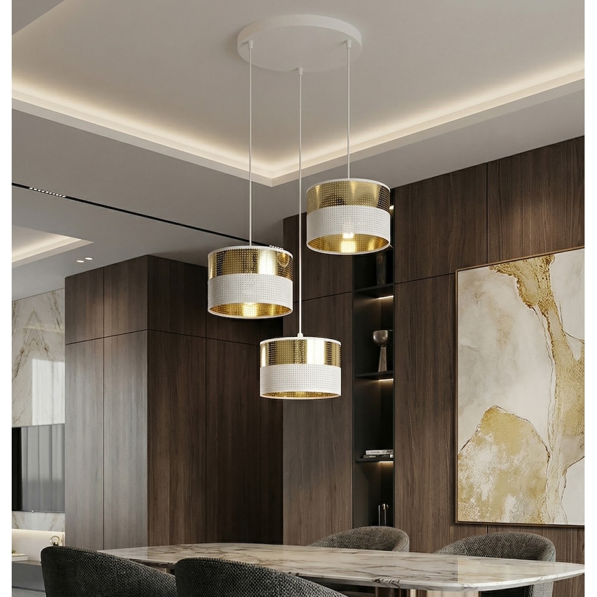 Pendel med wire LUX 3xE27/15W/230V hvid/guld